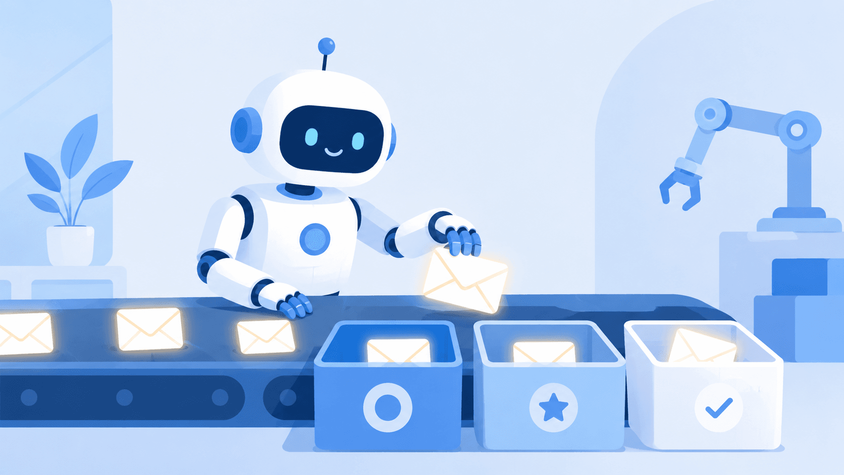 Robot IA triant des emails automatiquement sans intervention humaine